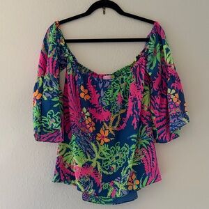 Lilly Pulitzer Off-Shoulder Women's Top - Pink, Green & Blue
